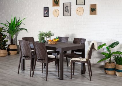 Rattan Large Masa Seti - Kahve